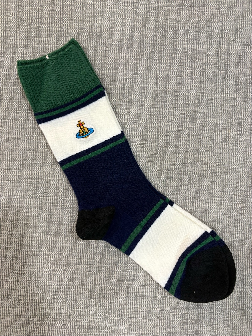 Women Vivienne Westwood Green & Navy Striped Crew Socks with Logo Patch